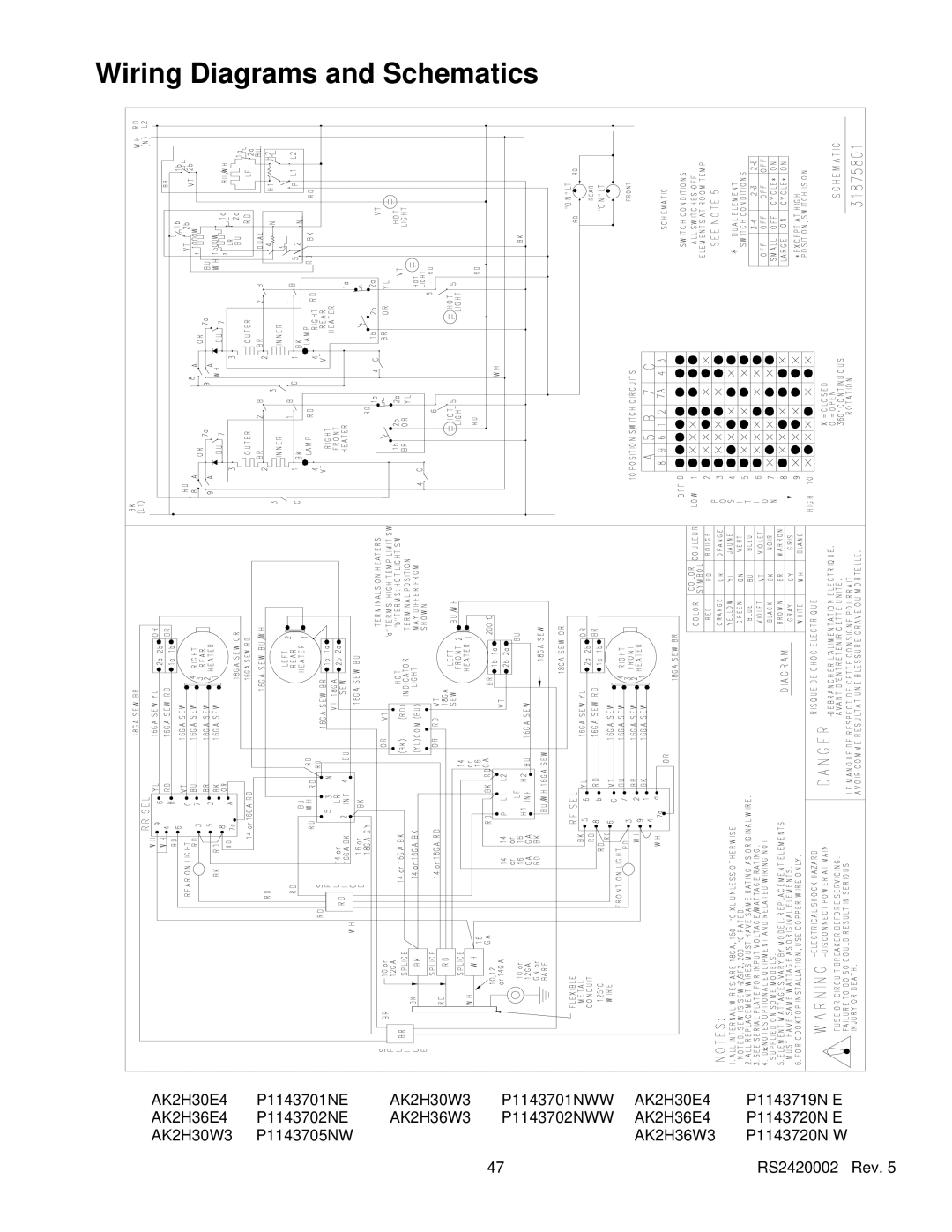 Amana AK2H30, AK2H36E2, AK2HW2, AK2T30/36E1/W1 service manual Wiring Diagrams and Schematics 
