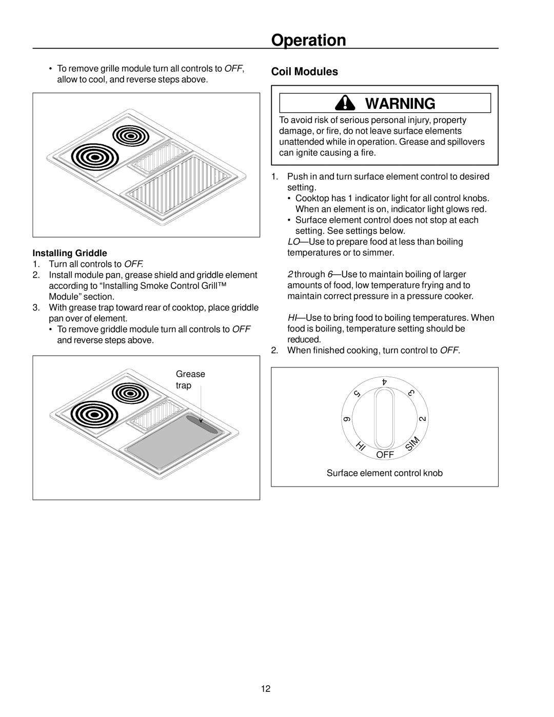 Amana AKES3060, AKED3060 owner manual Operation, Installing Griddle 