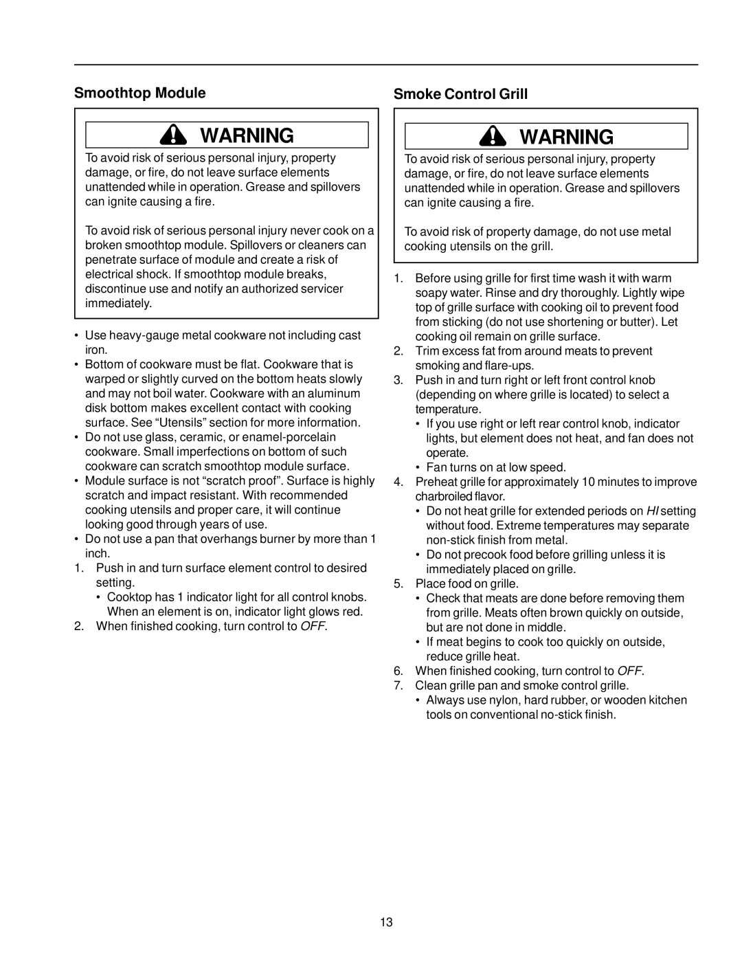 Amana AKED3060, AKES3060 owner manual Smoothtop Module Smoke Control Grill 