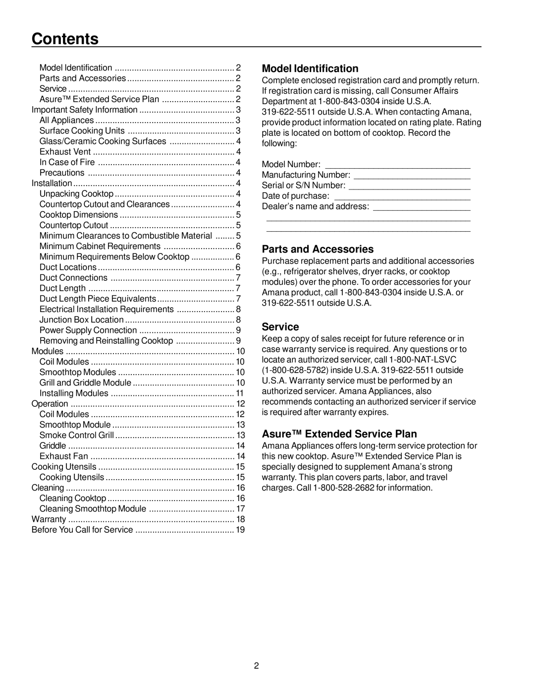 Amana AKES3060, AKED3060 owner manual Contents 