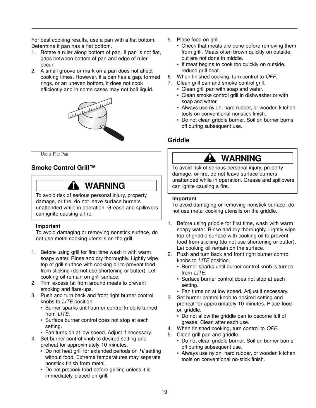 Amana AKGD3050 owner manual Smoke Control Grill, Griddle 