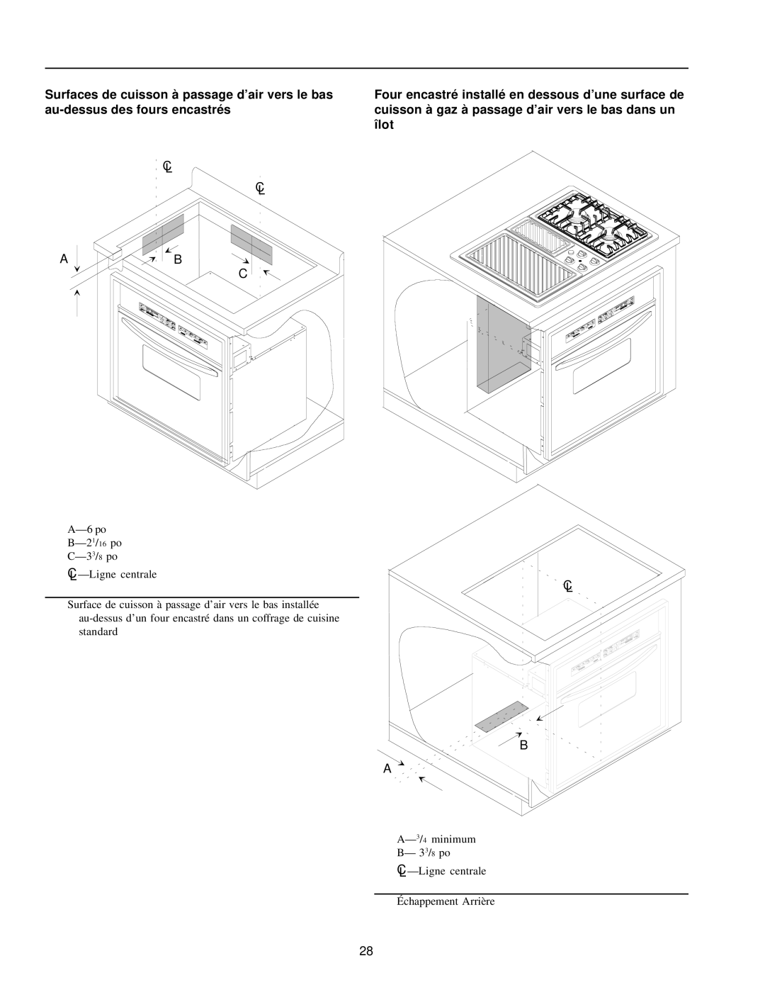 Amana AKGD3050 owner manual minimum 3/8 po Ligne centrale Échappement Arrière 