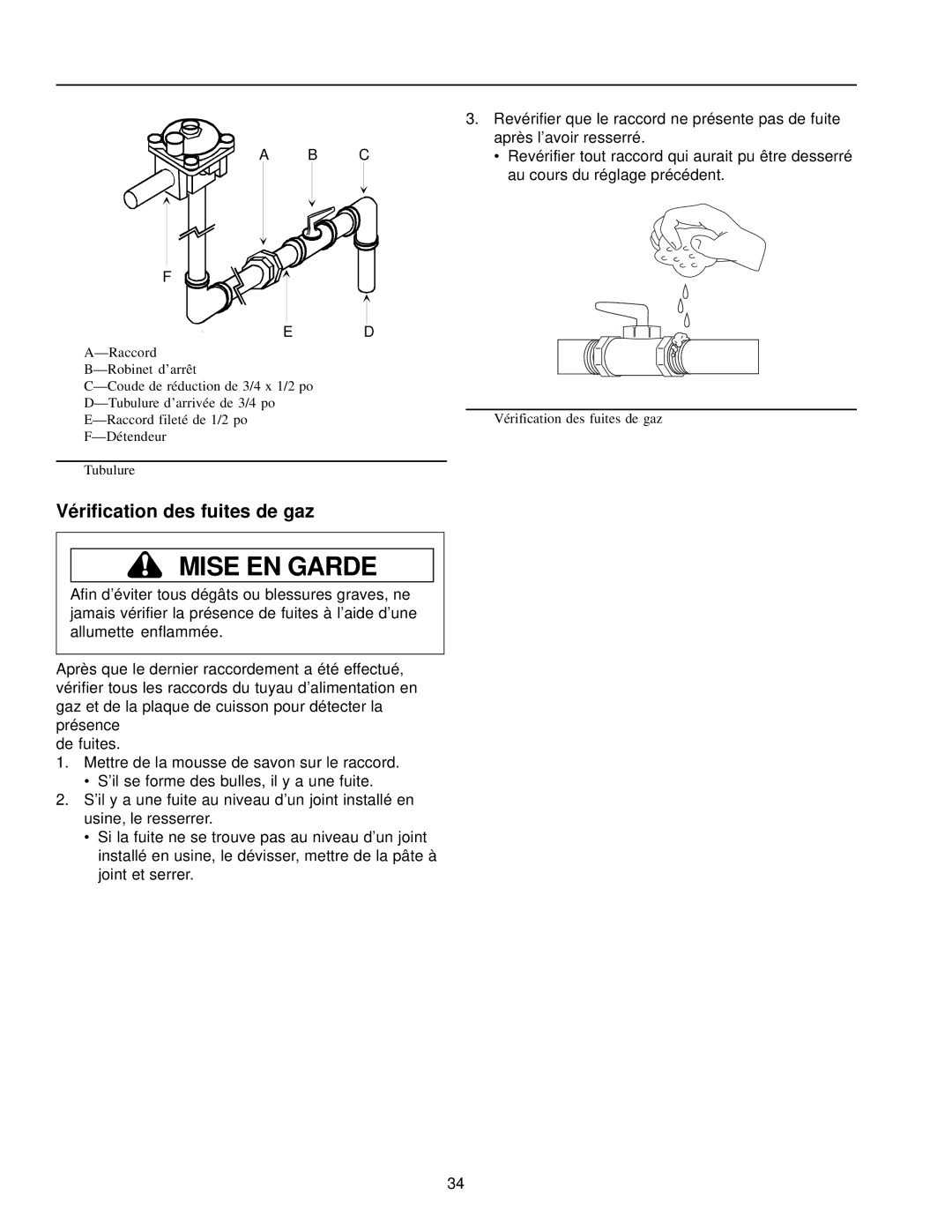 Amana AKGD3050 owner manual Vérification des fuites de gaz 