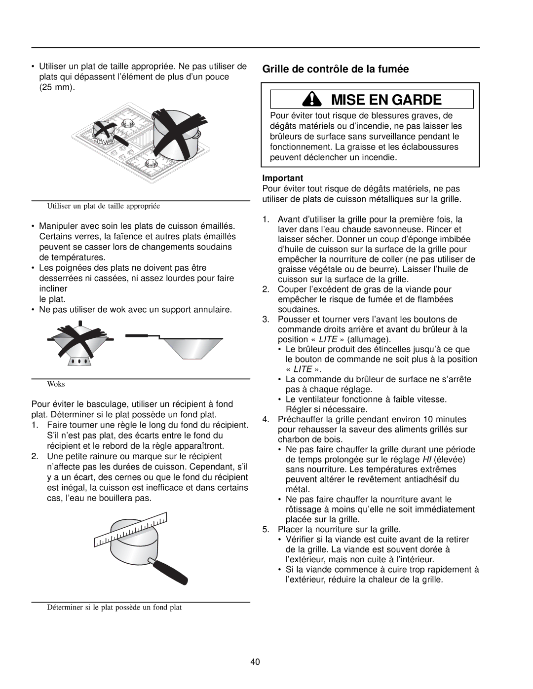 Amana AKGD3050 owner manual Grille de contrôle de la fumée 