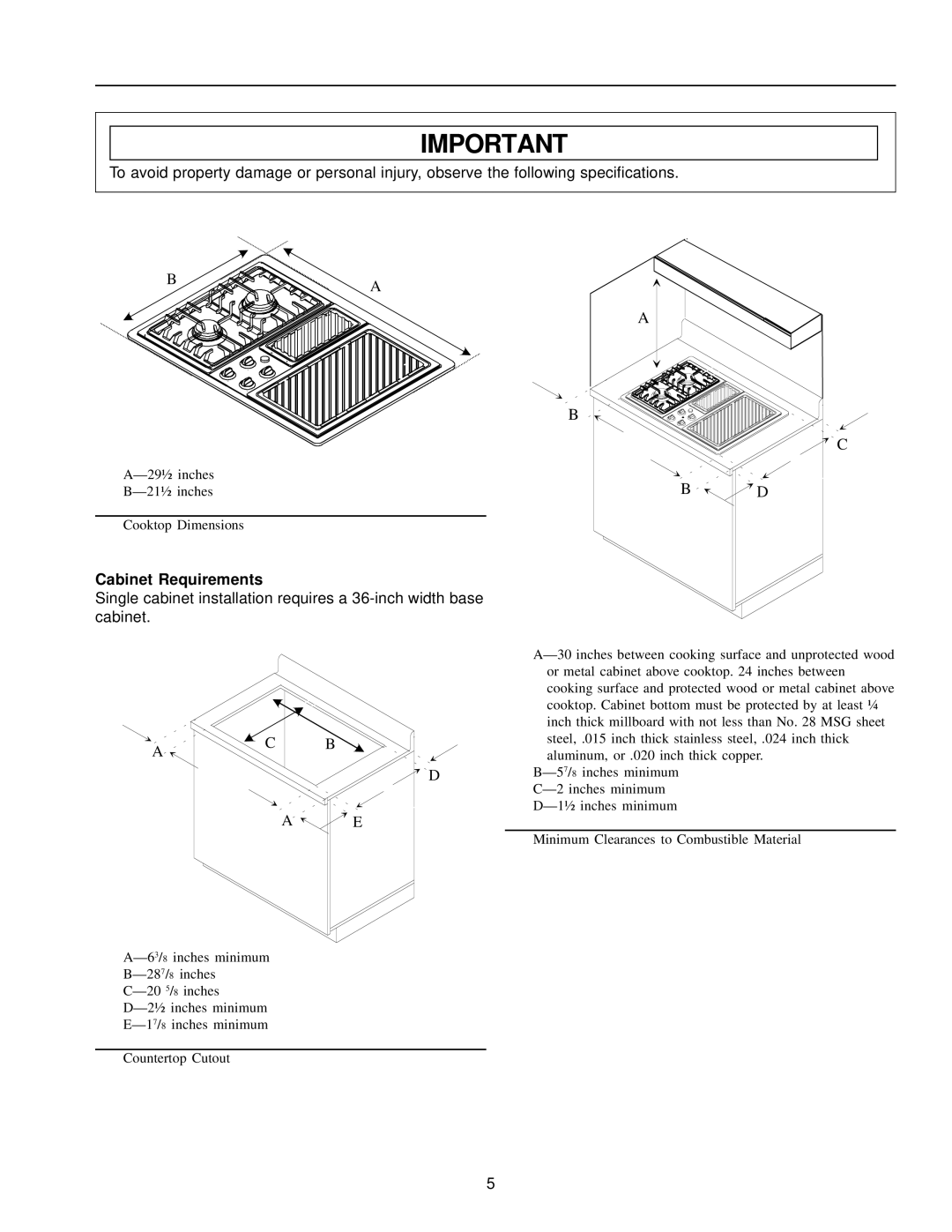 Amana AKGD3050 owner manual Cabinet Requirements 