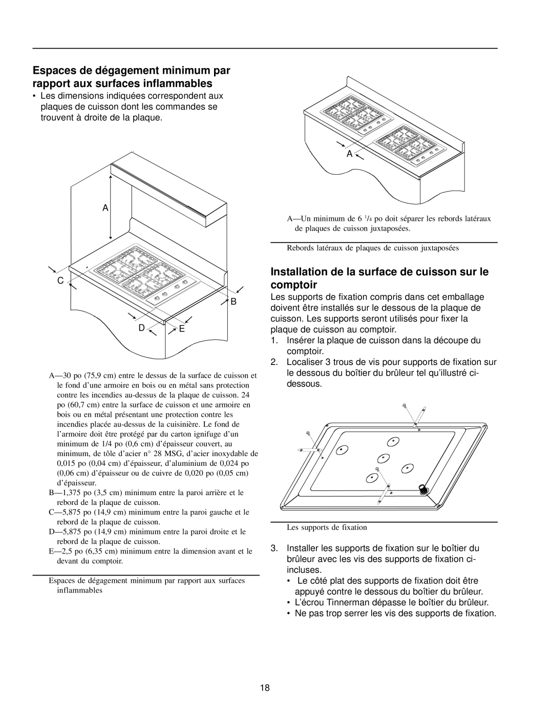 Amana AKS3020 owner manual Installation de la surface de cuisson sur le comptoir 