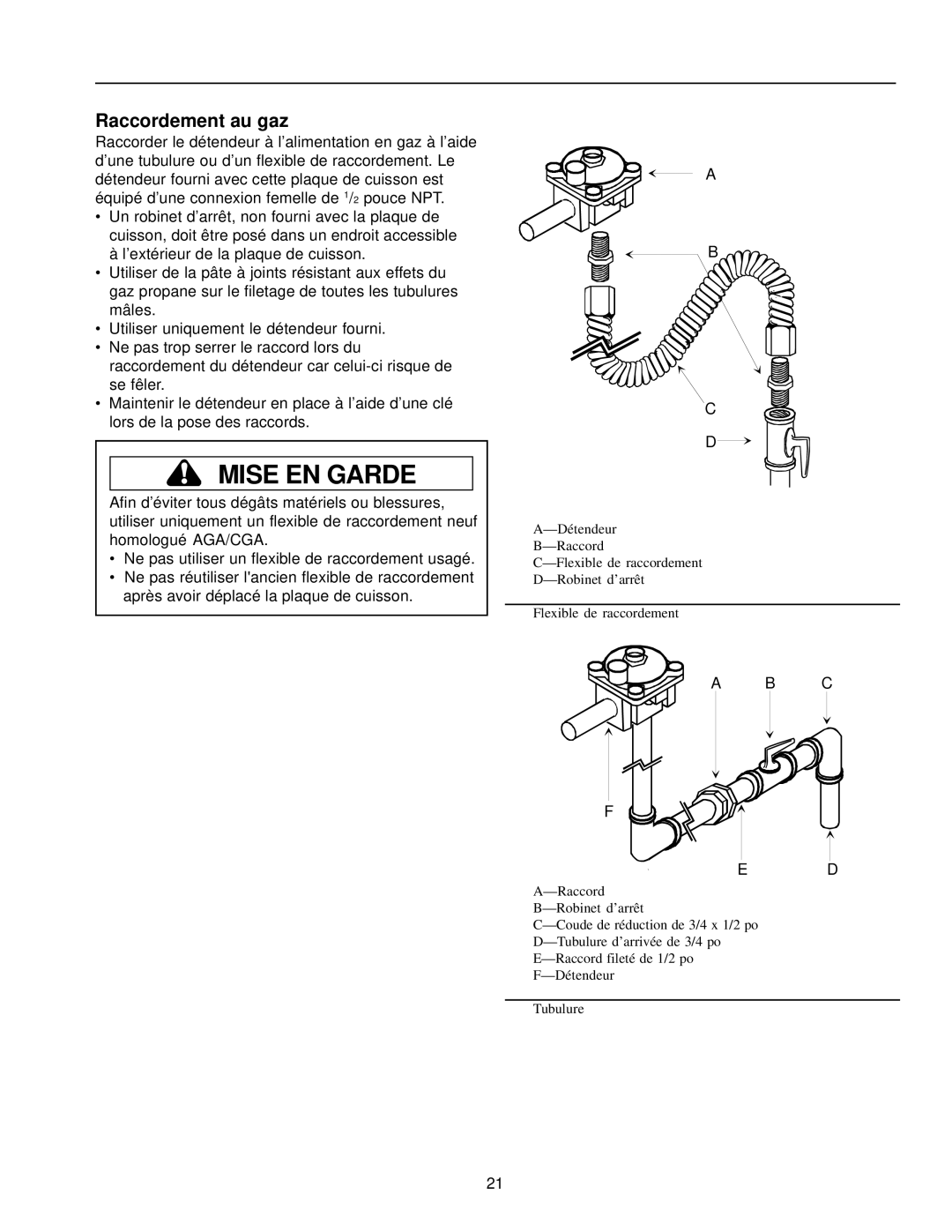 Amana AKS3020 owner manual Raccordement au gaz 