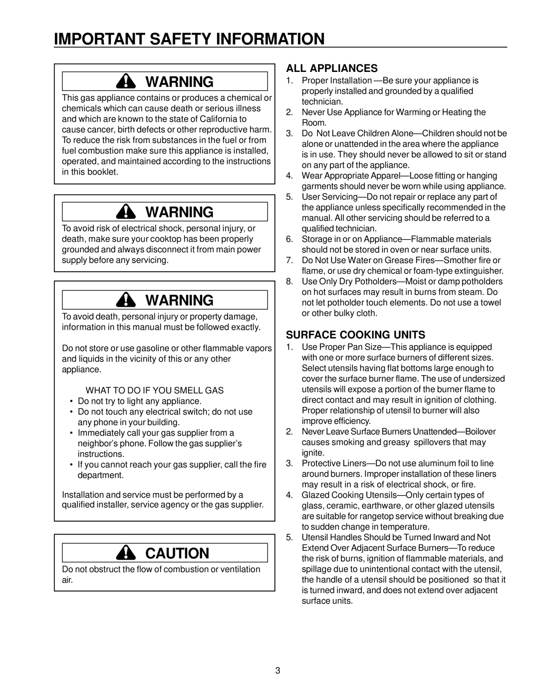 Amana AKS3020 owner manual ALL Appliances, Surface Cooking Units 