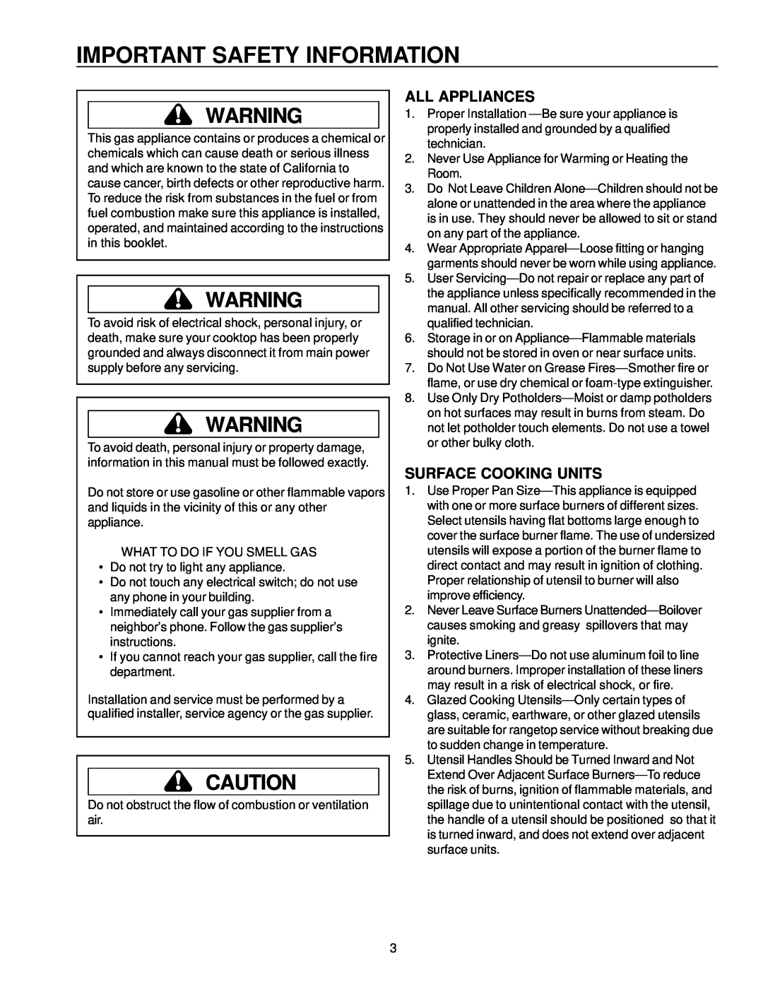 Amana AKS3020 owner manual Important Safety Information, All Appliances, Surface Cooking Units 