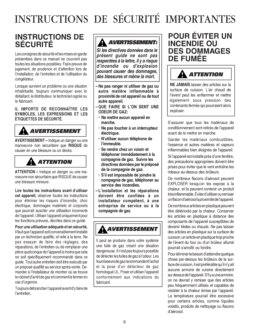 Amana AKS3640, AKS3040 Instructions DE Sécurité, Pour Éviter UN Incendie OU DES Dommages DE Fumée 