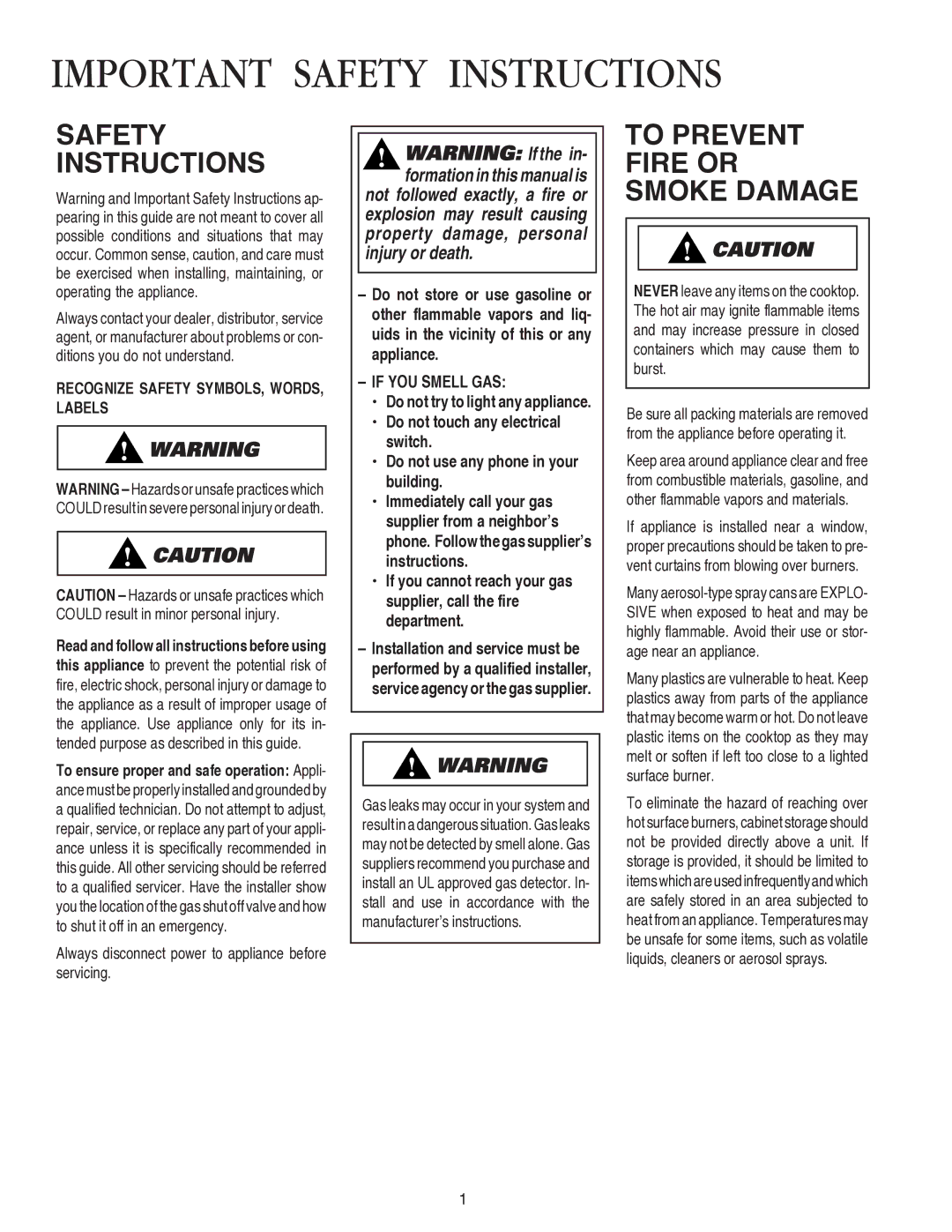 Amana AKS3640 Important Safety Instructions, To Prevent Fire or Smoke Damage, Recognize Safety SYMBOLS, WORDS, Labels 