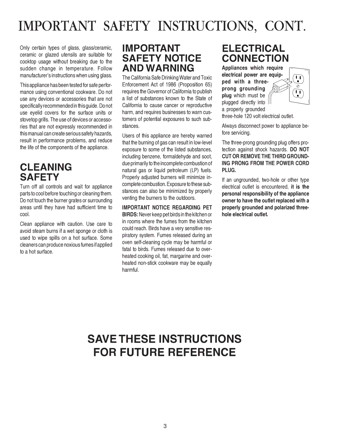 Amana AKS3640 Important Safety INSTRUCTIONS, Cleaning Safety, Important Safety Notice and Warning, Electrical Connection 