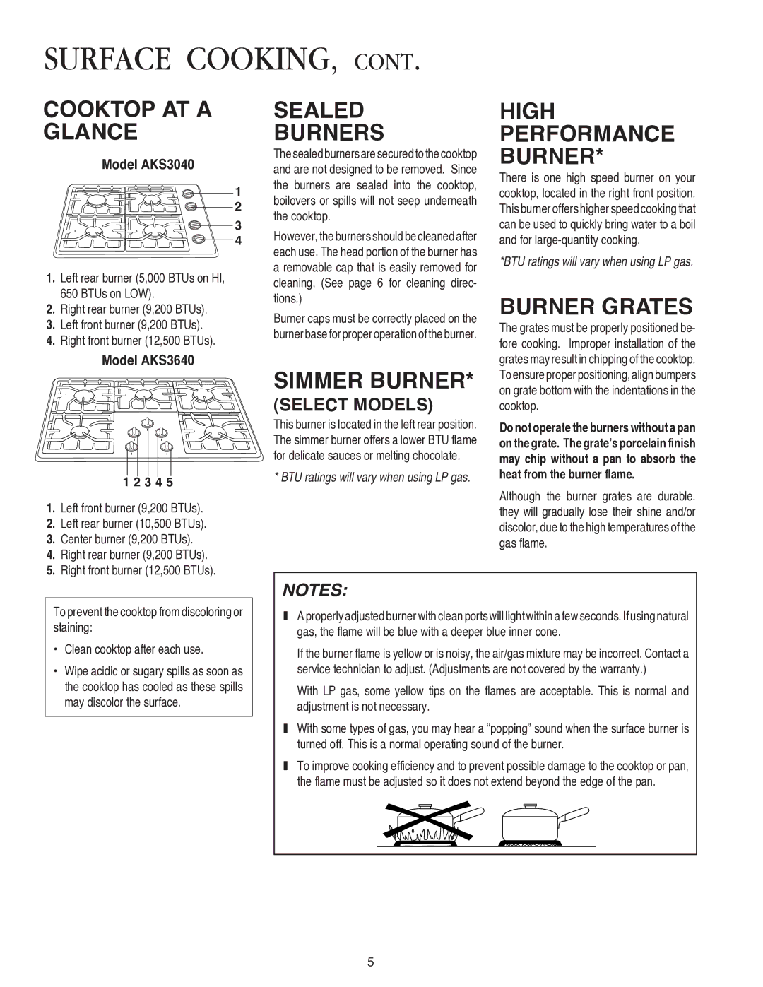 Amana AKS3640, AKS3040 important safety instructions Surface COOKING 