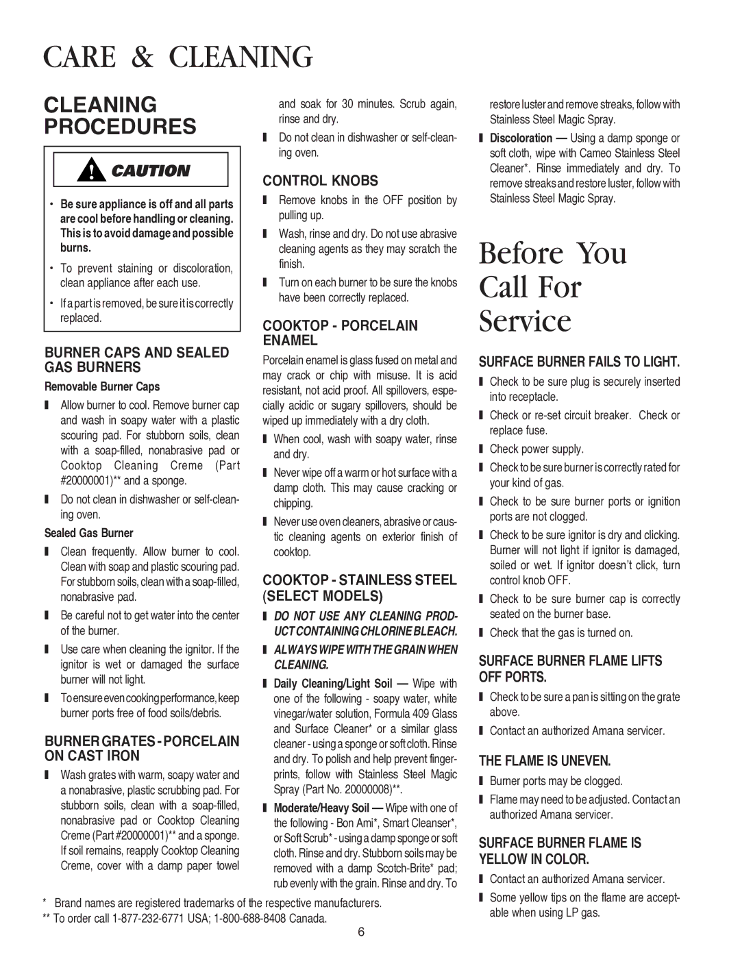 Amana AKS3040, AKS3640 important safety instructions Care & Cleaning, Cleaning Procedures 