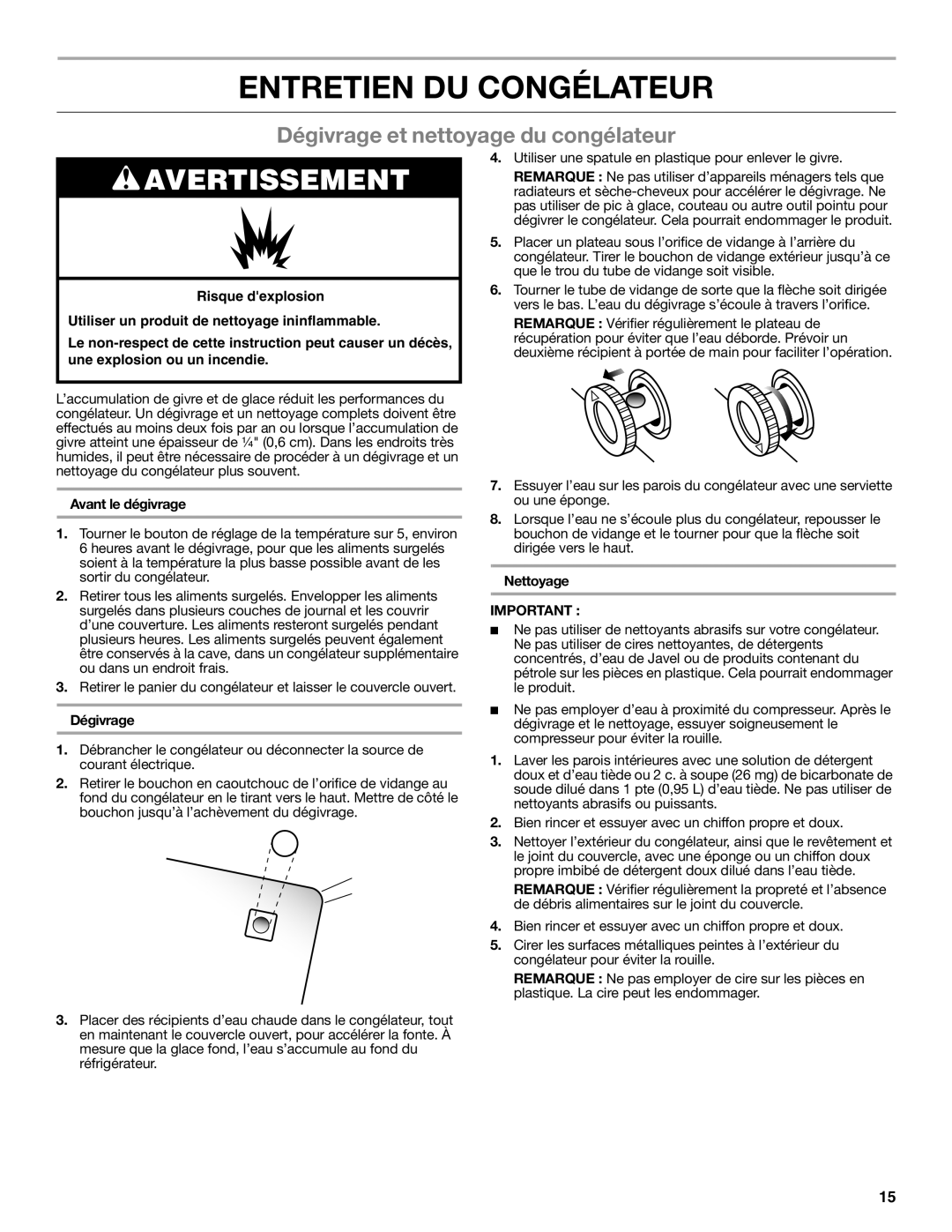 Amana amana manual Entretien DU Congélateur, Dégivrage et nettoyage du congélateur, Avant le dégivrage, Nettoyage 