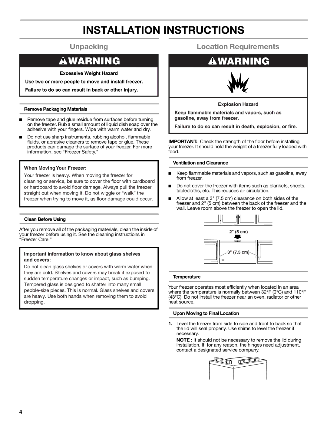 Amana amana manual Installation Instructions, Unpacking, Location Requirements 