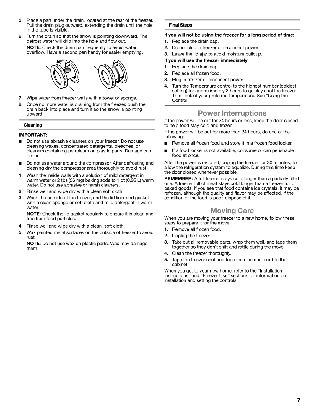 Amana amana manual Power Interruptions, Moving Care, Cleaning, If you will use the freezer immediately 