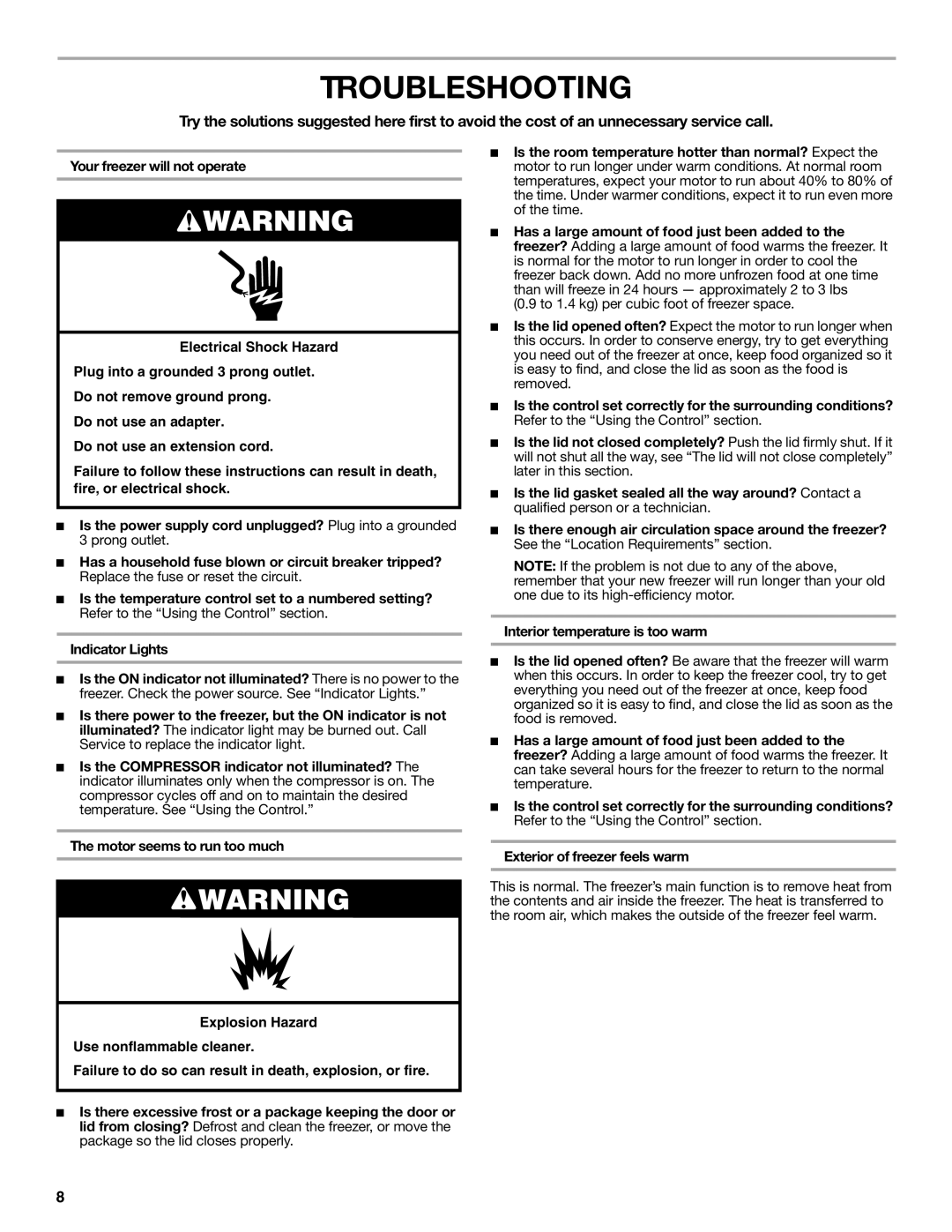 Amana amana manual Troubleshooting 