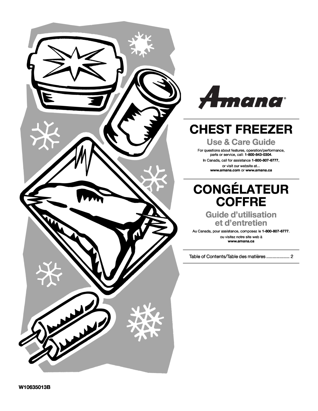 Amana amana manual W10635013B, Chest Freezer, Congélateur Coffre, Use & Care Guide, Guide d’utilisation et d’entretien 