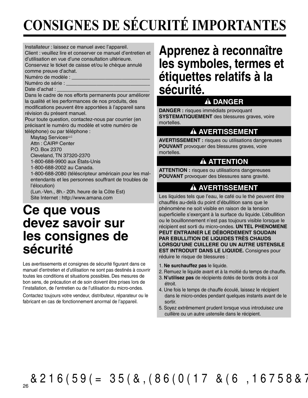 Amana AMC2206BA important safety instructions Consignes DE Sécurité Importantes, Ne surchauffez pas le liquide 