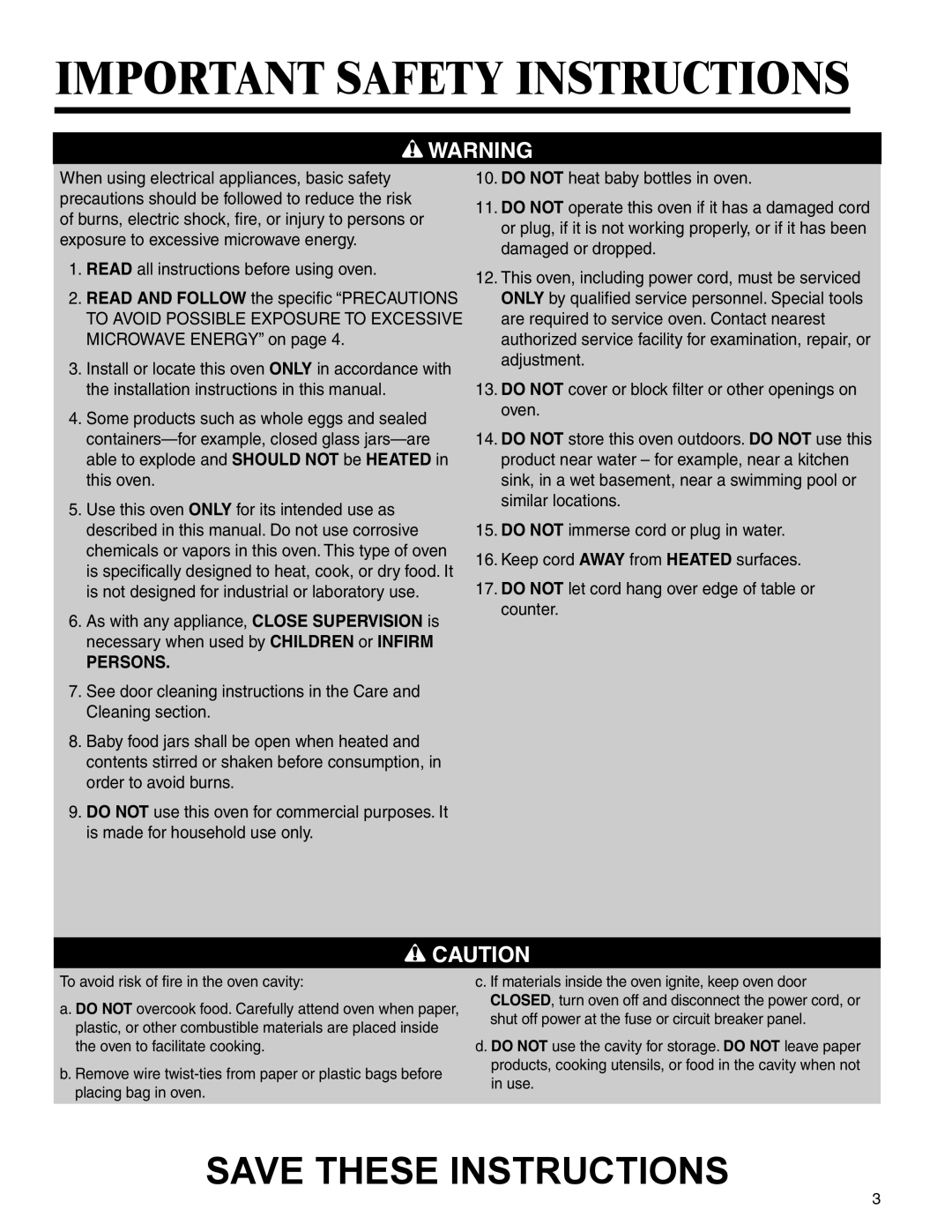 Amana AMC2206BA important safety instructions Persons 