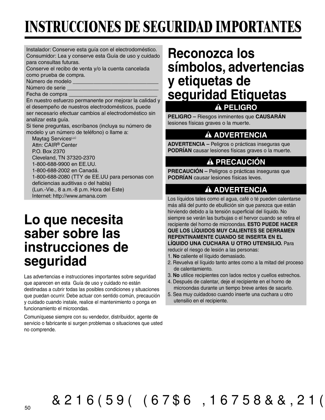 Amana AMC2206BA important safety instructions Lo que necesita saber sobre las instrucciones de seguridad 