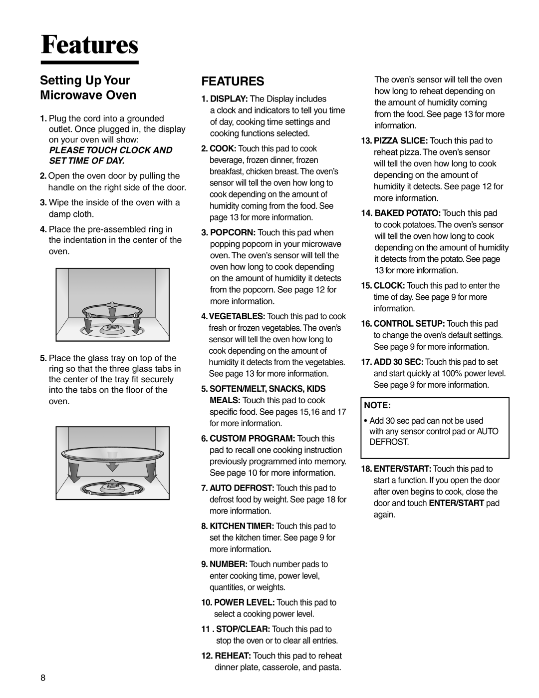 Amana AMC2206BA important safety instructions Setting Up Your Microwave Oven, Features 