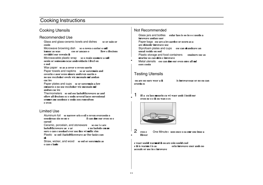 Amana W10177943, AMC4080AAW, AMC4080AAQ owner manual Cooking Instructions, Cooking Utensils, Testing Utensils 