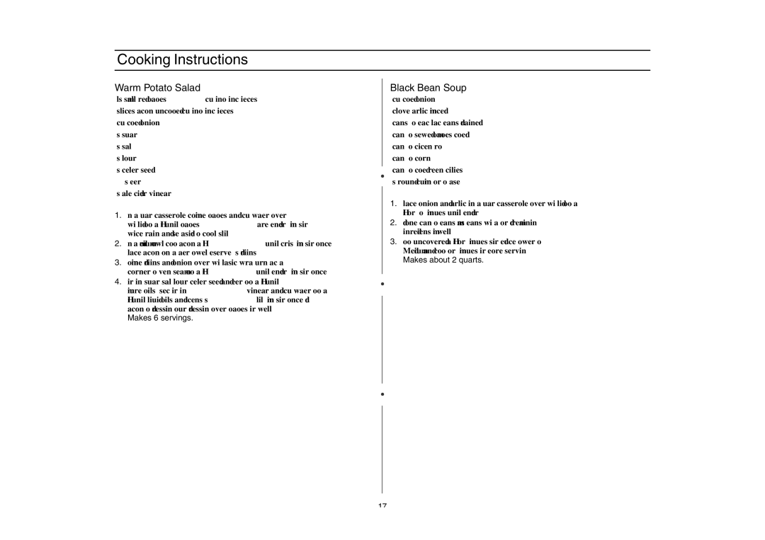 Amana W10177943, AMC4080AAW, AMC4080AAQ owner manual Warm Potato Salad, Black Bean Soup, Makes about 2 quarts 