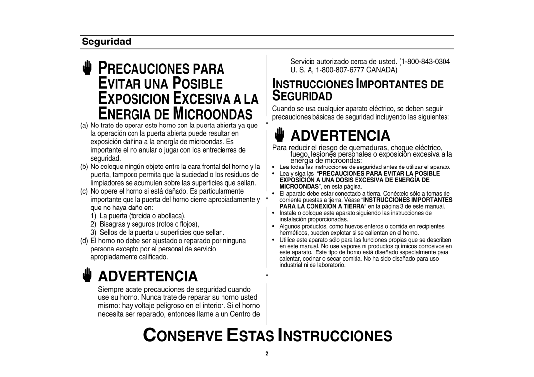 Amana AMC4080AAW, AMC4080AAQ, W10177943 owner manual Advertencia, Seguridad 