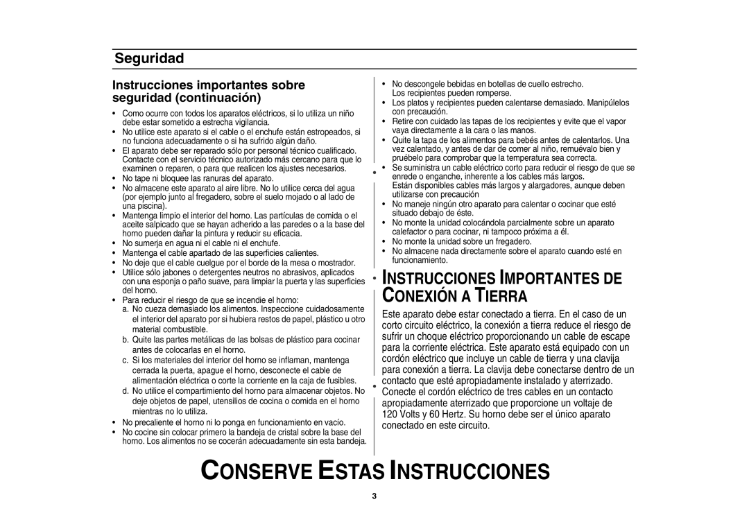 Amana AMC4080AAQ, AMC4080AAW, W10177943 owner manual Instrucciones Importantes DE Conexión a Tierra 