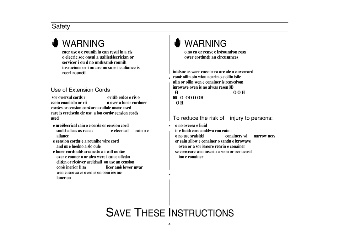 Amana AMC4080AAQ, AMC4080AAW, W10177943 owner manual Use of Extension Cords 