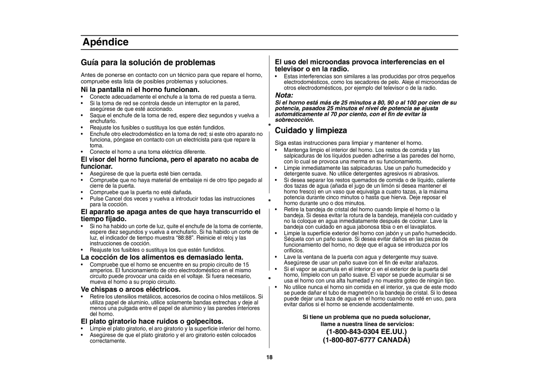 Amana AMC4080AAQ, AMC4080AAW, W10177943 owner manual Apéndice, Guía para la solución de problemas, Cuidado y limpieza 