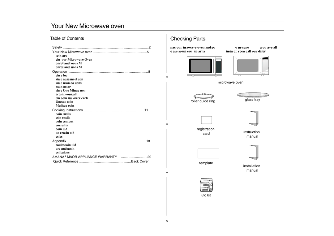 Amana W10177943, AMC4080AAW, AMC4080AAQ owner manual Your New Microwave oven, Checking Parts, Table of Contents 