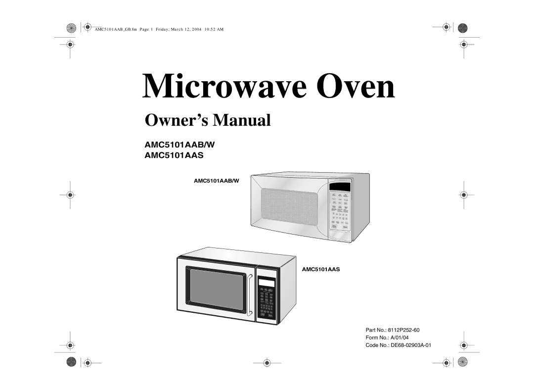 Amana AMC5101AAS, AMC5101AAB/W owner manual Microwave Oven 