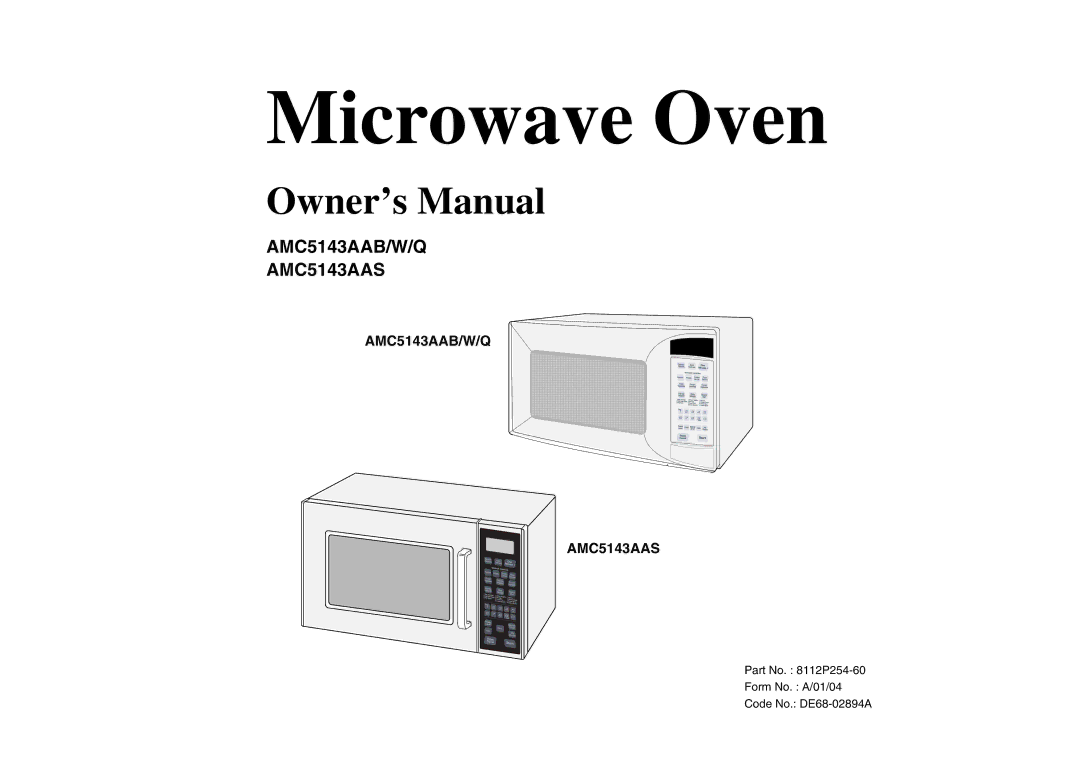 Amana AMC5143AAB, AMC5143AAS owner manual Microwave Oven 