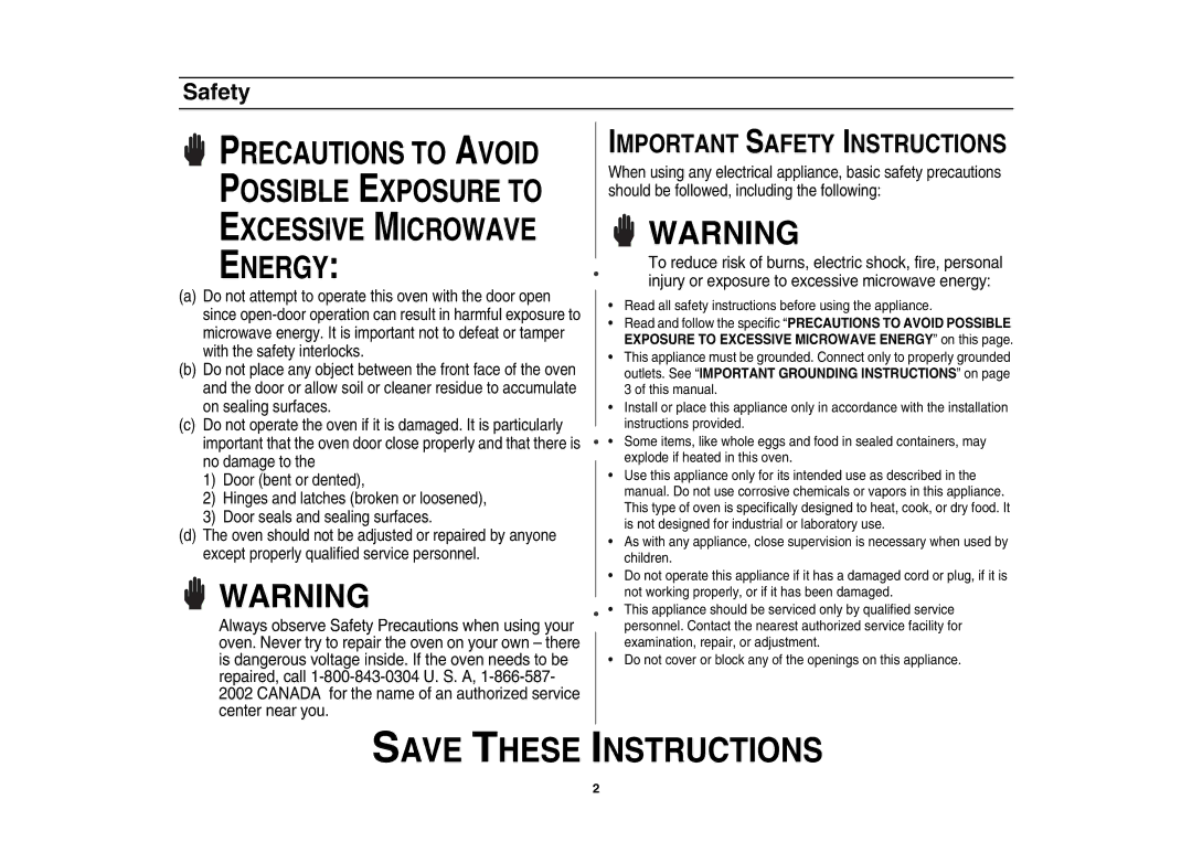 Amana AMC5143AAS, AMC5143AAB owner manual Important Safety Instructions 