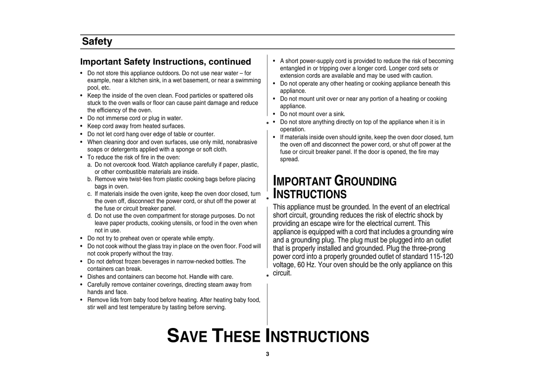 Amana AMC5143AAB, AMC5143AAS owner manual Important Grounding Instructions 