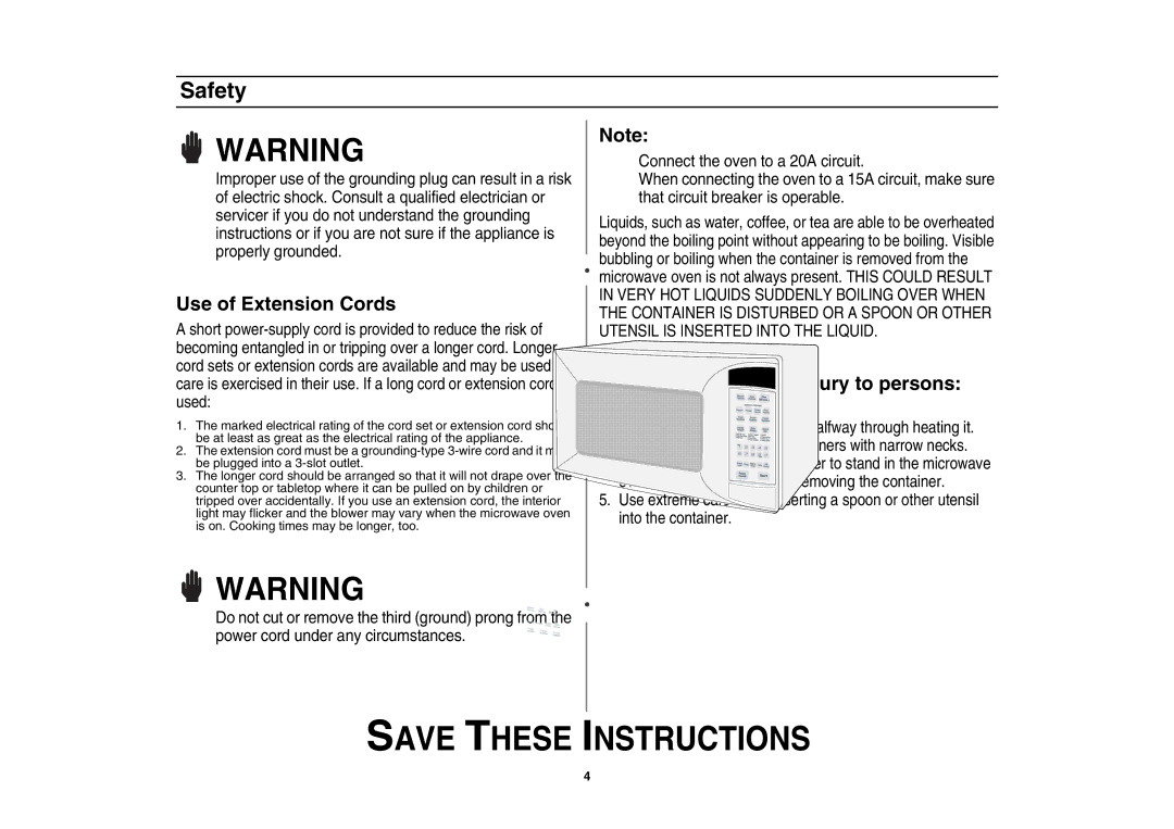 Amana AMC5143AAS, AMC5143AAB owner manual Use of Extension Cords 