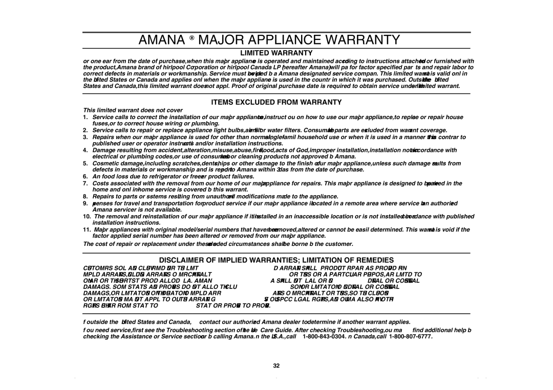 Amana AMC5143BCQ, AMC5143AAQ, AMC5143BCW, AMC5143AAW owner manual Amana Major Appliance Warranty 