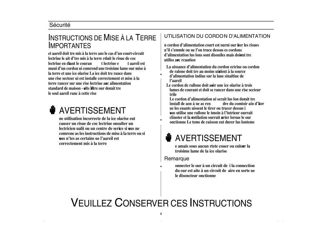 Amana AMC5143BCW, AMC5143BCQ, AMC5143AAQ, AMC5143AAW owner manual Avertissement 