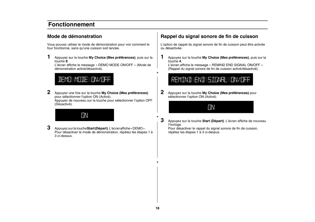 Amana AMC5143BCQ, AMC5143AAQ, AMC5143BCW, AMC5143AAW Mode de démonstration, Rappel du signal sonore de fin de cuisson 