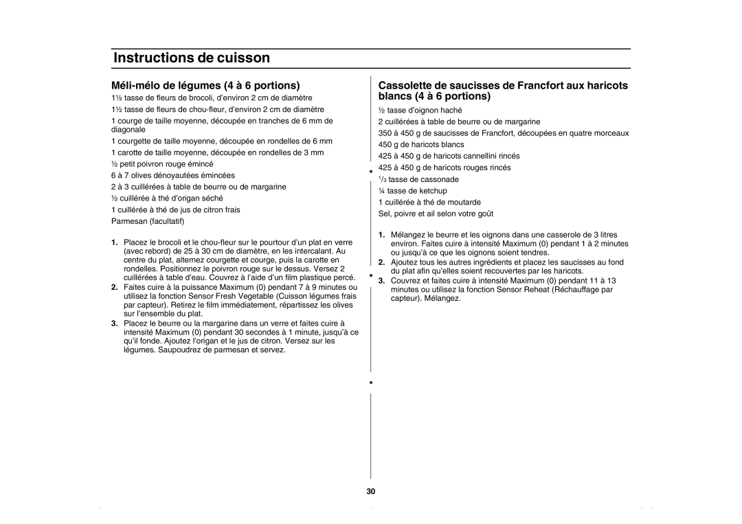 Amana AMC5143BCQ, AMC5143AAQ, AMC5143BCW, AMC5143AAW owner manual Méli-mélo de légumes 4 à 6 portions 