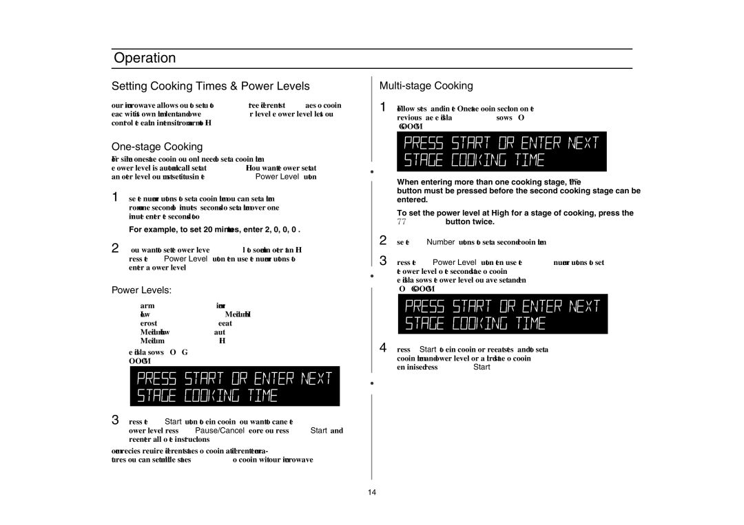 Amana AMC5143BCS, AMC5143BCB/W/Q owner manual Setting Cooking Times & Power Levels, One-stage Cooking 