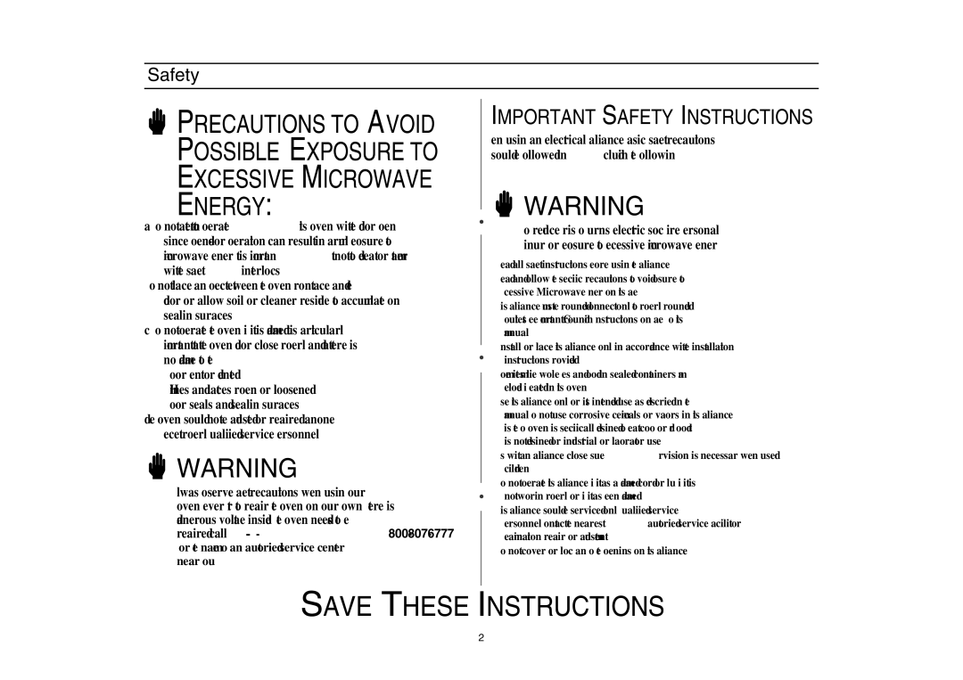 Amana AMC5143BCS, AMC5143BCB/W/Q owner manual Important Safety Instructions 