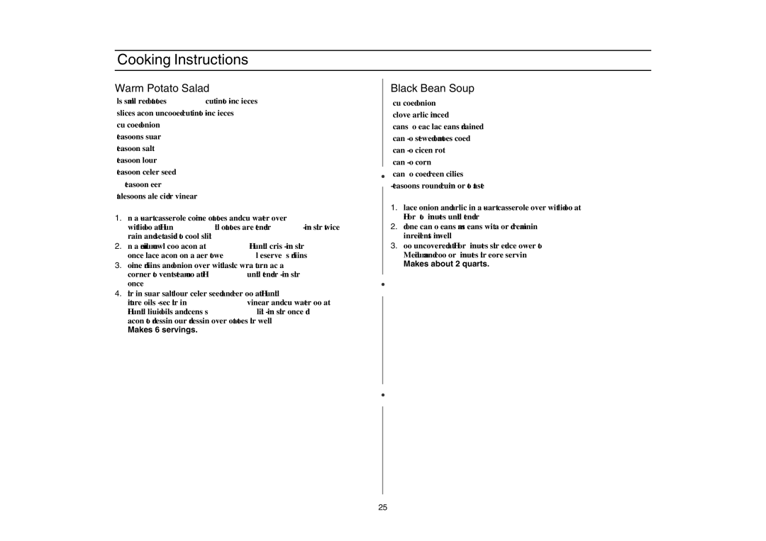Amana AMC5143BCB/W/Q, AMC5143BCS owner manual Warm Potato Salad, Black Bean Soup 