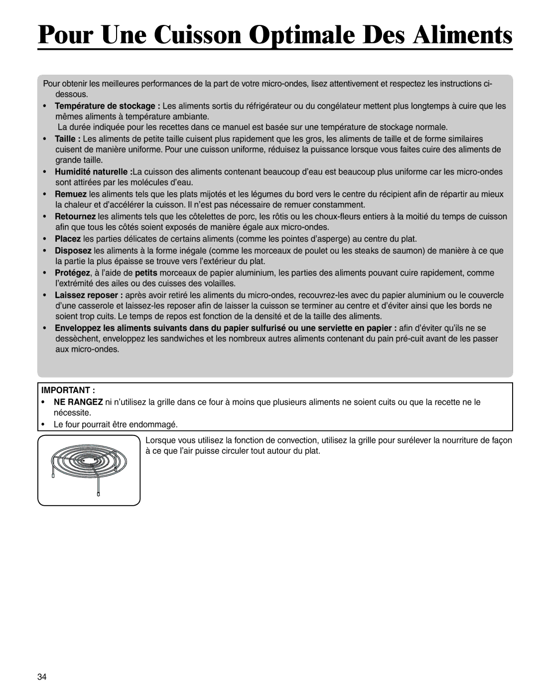 Amana AMC6158BAB, AMC6158BCB important safety instructions Pour Une Cuisson Optimale Des Aliments 