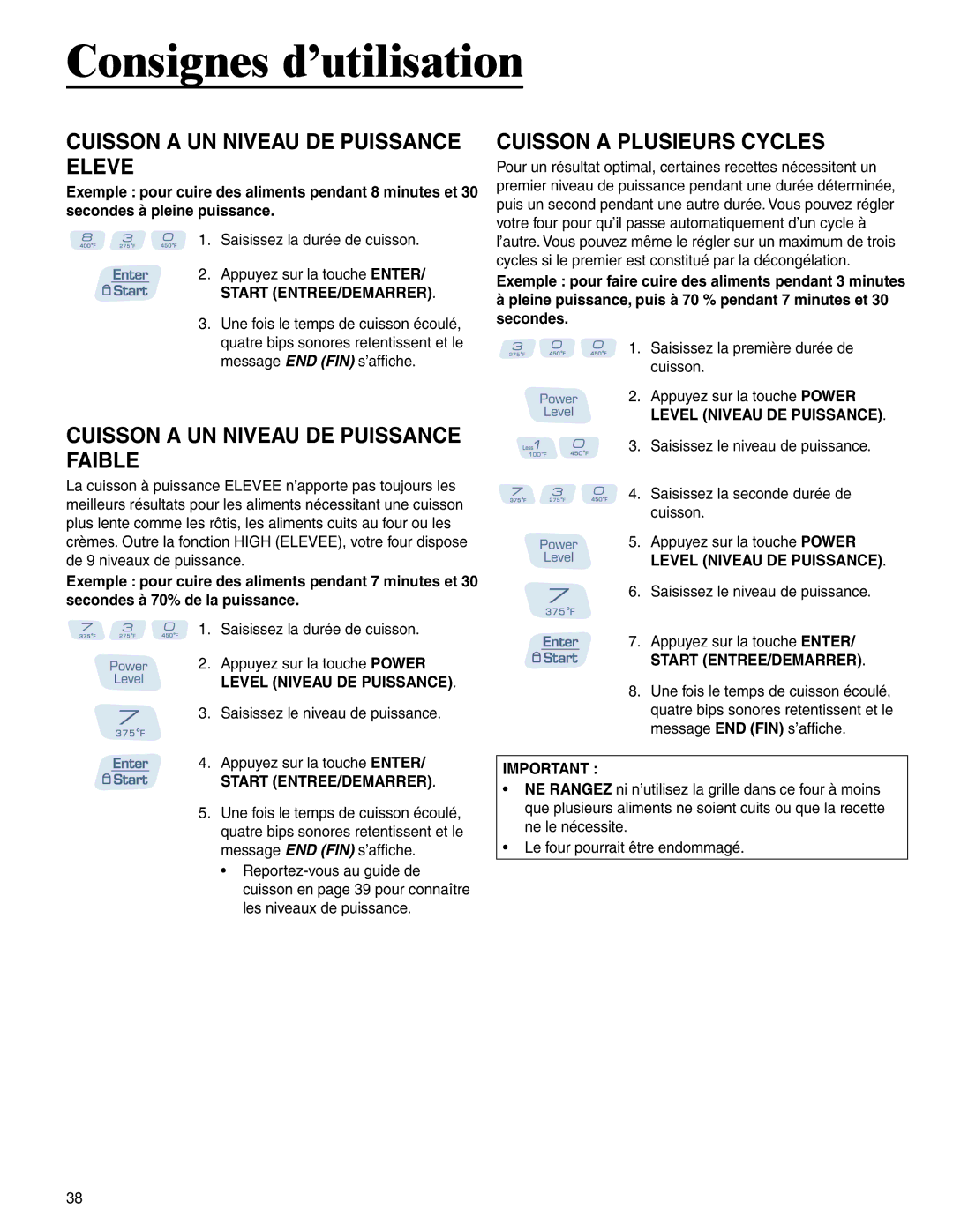 Amana AMC6158BAB, AMC6158BCB Cuisson a UN Niveau DE Puissance Eleve, Cuisson a UN Niveau DE Puissance Faible 