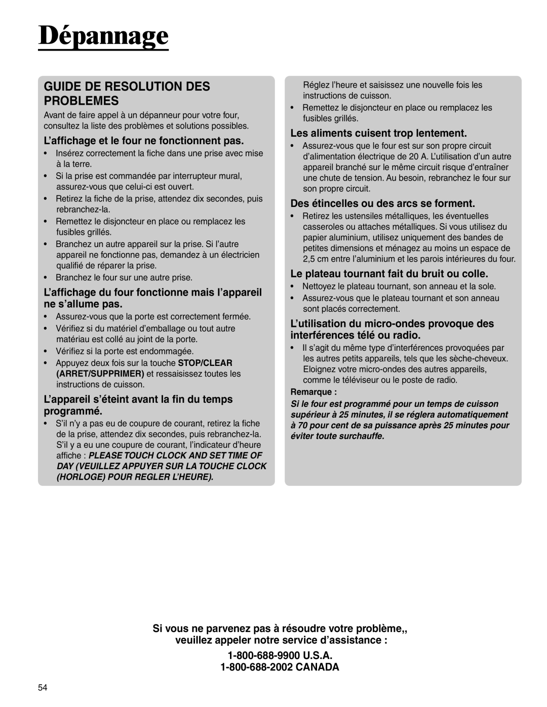 Amana AMC6158BAB, AMC6158BCB important safety instructions Dépannage, Guide DE Resolution DES Problemes 