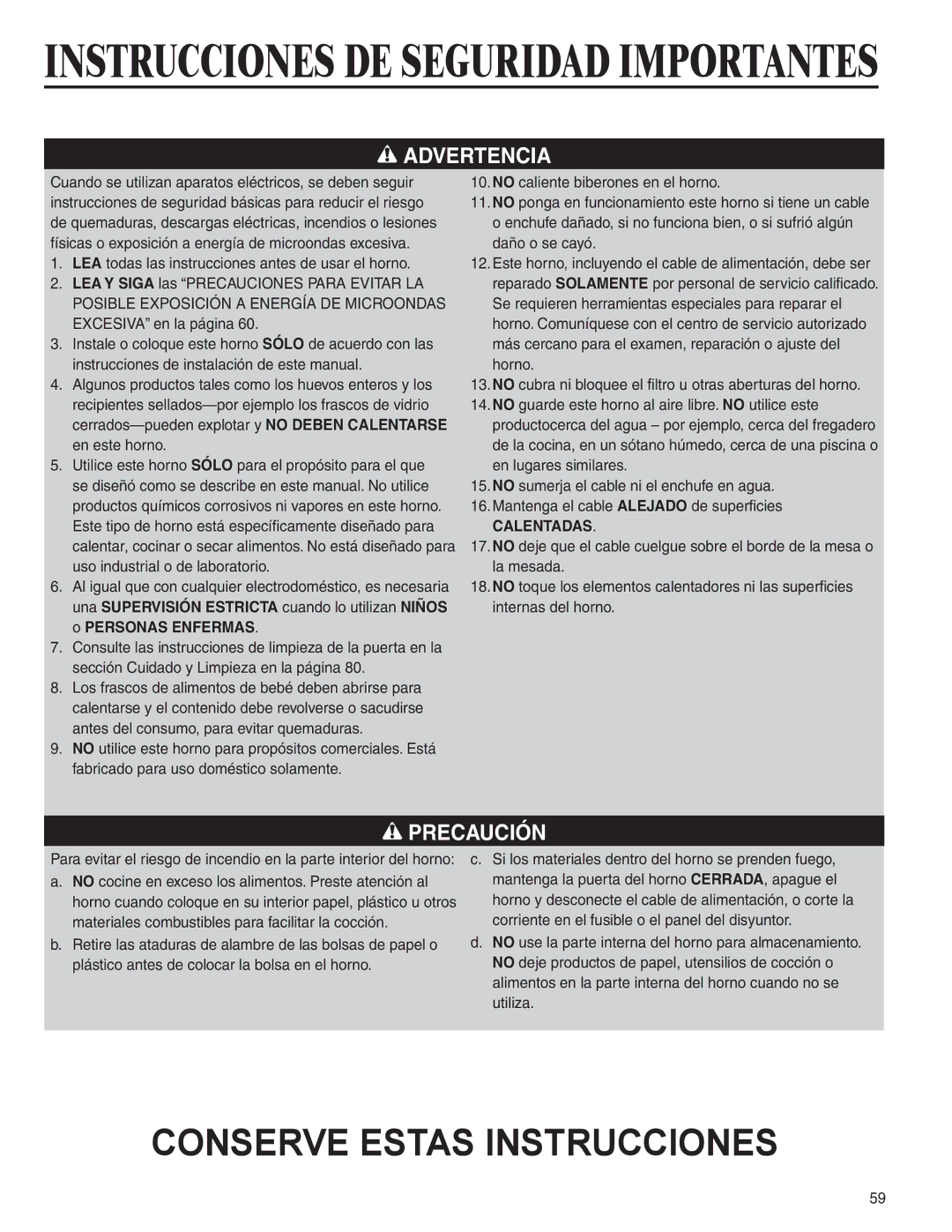 Amana AMC6158BCB, AMC6158BAB important safety instructions Instrucciones DE Seguridad Importantes, Calentadas 